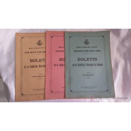 BOLETIN DE LA ESTADISTICA MUNICIPAL DE VALENCIA -AÑOS 1917-1918-1920.