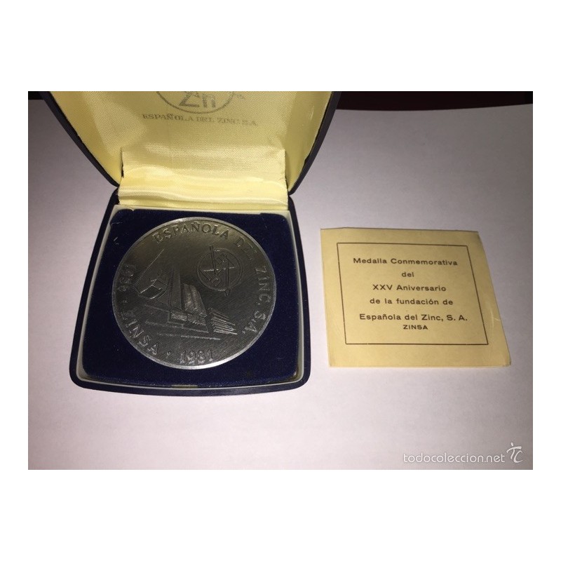 CARTAGENA-MEDALLA CONMEMORATIVA DEL XXV ANIVERSARIO FUNDACIÓN ESPAÑOLA DEL ZINC-ZINSA-1956 1981.