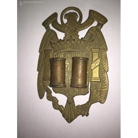 ANTIGUA PORTA BAQUETAS DE TAMBOR ESCUDO FRANCO