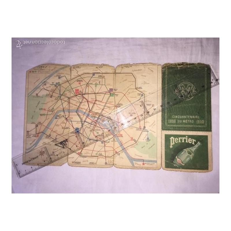 PARÍS. MAPA DEL METRO Y FERROCARRIL. AÑO 1950.