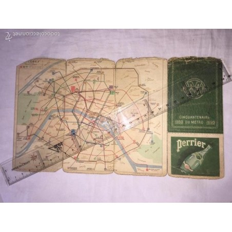 PARÍS. MAPA DEL METRO Y FERROCARRIL. AÑO 1950.