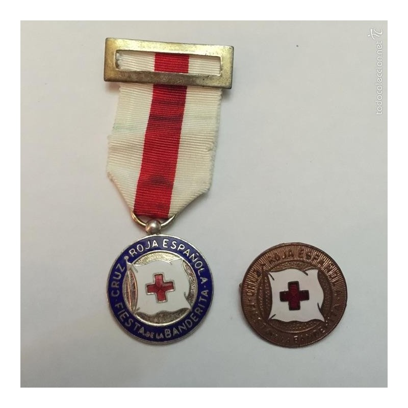CRUZ ROJA ESPAÑOLA-MEDALLA Y PIN A LA CONSTANCIA. FIESTA DE LA BANDERITA.