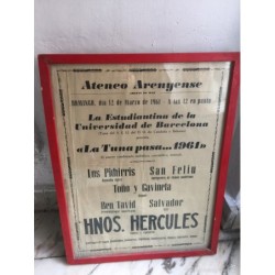 ARENYS DE MAR. LA ESTUDIANTINA DE LA UNIVERSIDAD DE BARCELONA. CARTEL ORIGINAL ENMARCADO. AÑO 1961.