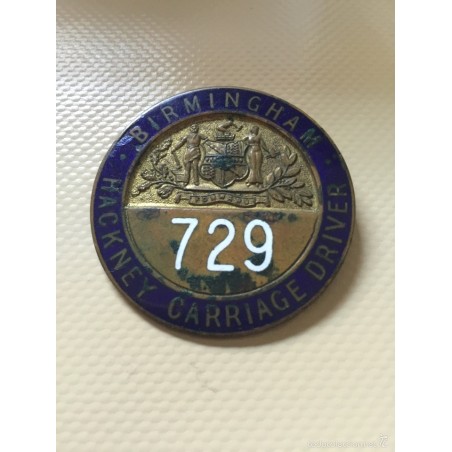 BIRMINGHAM-TAXI. IDENTIFICACION DEL CONDUCTOR-ESMALTADA. Nº 729.