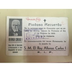 REQUETES. S. M. EL REY ALFONSO CARLOS I. TARJETA SOLEMNE MISA VALENCIA AÑO DE LA VICTORIA 1939