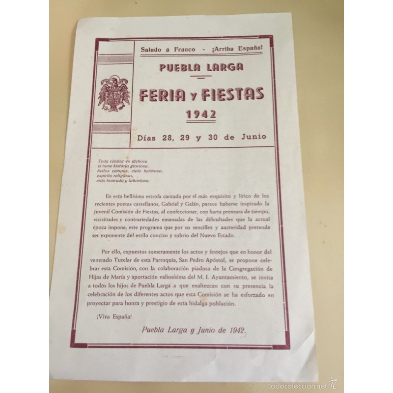 PUEBLA LARGA. FERIA Y FIESTAS. AÑO 1942.