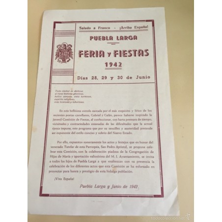 PUEBLA LARGA. FERIA Y FIESTAS. AÑO 1942.