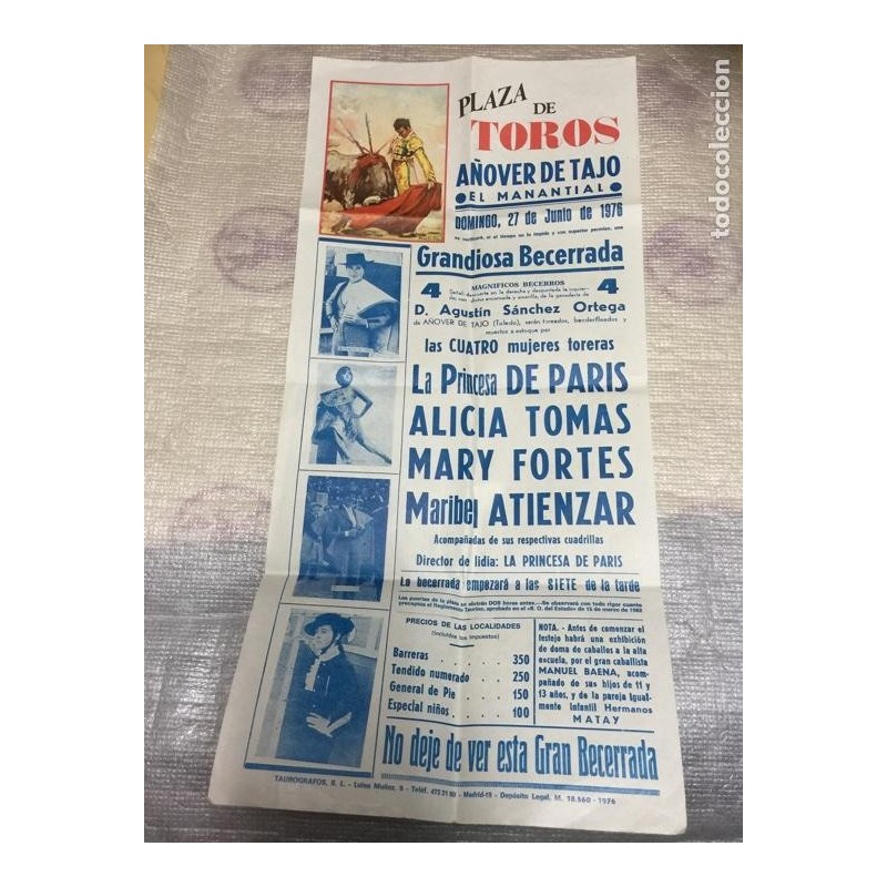 PLAZA DE TOROS AÑOVER DE TAJO. CARTEL TAURINO. 27 JUNIO 1976.