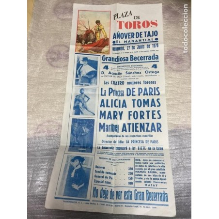 PLAZA DE TOROS AÑOVER DE TAJO. CARTEL TAURINO. 27 JUNIO 1976.