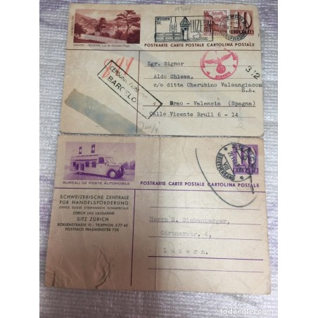 TARJETAS POSTALES 2ªGUERRA MUNDIAL. UNA CON CENSURA Y CUÑO NAZI.RARAS. AÑO 1943.