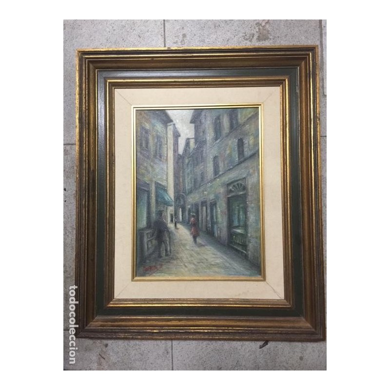 OLEO SOBRE LIENZO ANTIGUO. IMAGEN DE FLORENCIA VIA DEI CAVALIERI. SIN IDENTIFICAR FIRMA