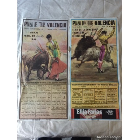 TOROS. PLAZA TOROS VALENCIA. 2 CARTELES FERIA 1988.