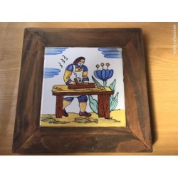 AZULEJO CERAMICA ORIGINAL. PINTADO A MANO. FIRMADO. ANTIGUO. ENMARCADO.