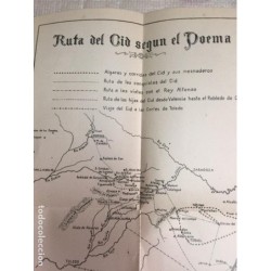 POEMA DEL CID. TEXTO ORIGINAL Y ADAPTACIÓN MODERNA CON UN MAPA CAMPAÑAS DEL CID. AÑO 1941.