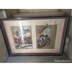 TOROS. TAUROMAQUIA. 2 CARTELES AL PASTEL. ANTIGUOS. ORIGINALES. FIRMADOS.