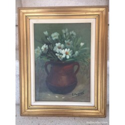 OLEO SOBRE LIENZO. FLORERO. FIRMADO R. PERPIÑÁ.
