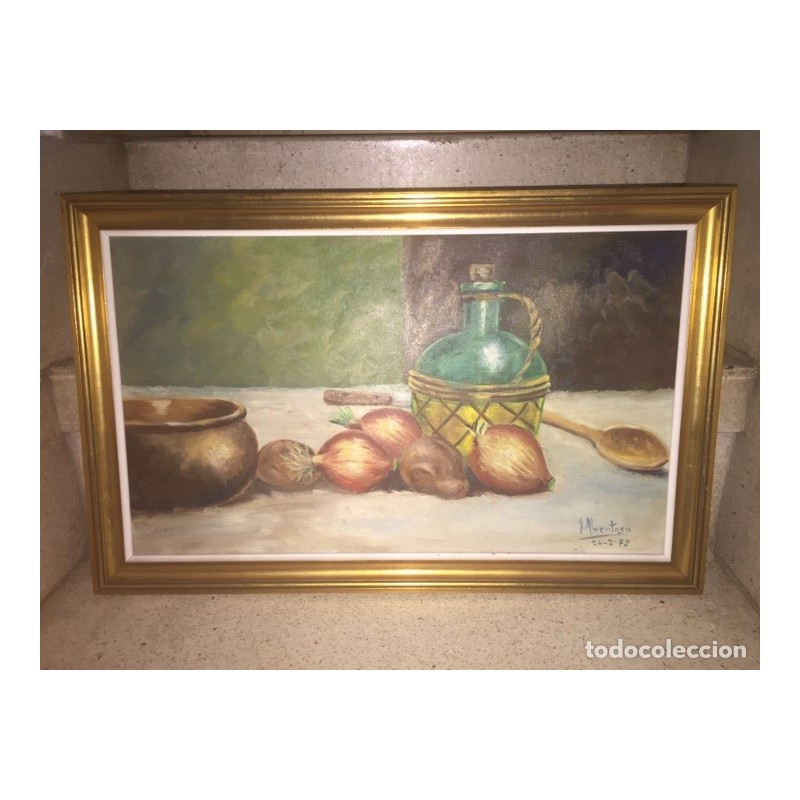 OLEO SOBRE LIENZO. BODEGON. FIRMADO J. ALVENTOSA.