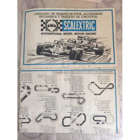 SCALEXTRIC. CATALOGO DE TRAMOS DE PISTA, ACCESORIOS,RECAMBIOS Y TRAZADOS DE CIRCUITOS COMPLETOS.
