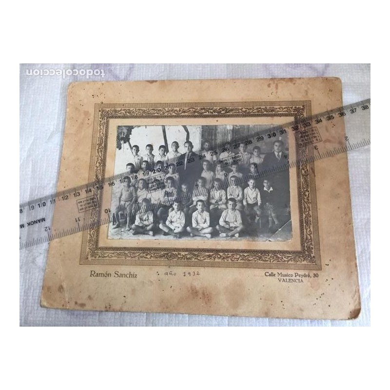 VALENCIA. ESCUELA ALUMNOS CON PROFESOR. FOTOGRAFO RAMON SANCHIZ. AÑO 1932.