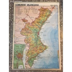 MAPA COMUNIDAD VALENCIANA DE COLEGIO ECONOMIA, FISICO Y POLITICO. MIDE 130x 90 CM. AÑO 1984.