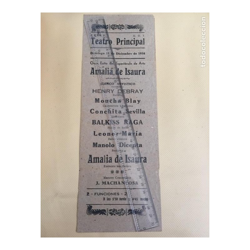 TEATRO PRINCIPAL DE VALENCIA. PROGRAMA DE ESPECTACULOS 1938. GUERRA CIVIL ESPAÑOLA. UGT-F. E. I.E.P