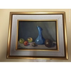 OLEO SOBRE TABLA. BODEGON. FIRMADO.
