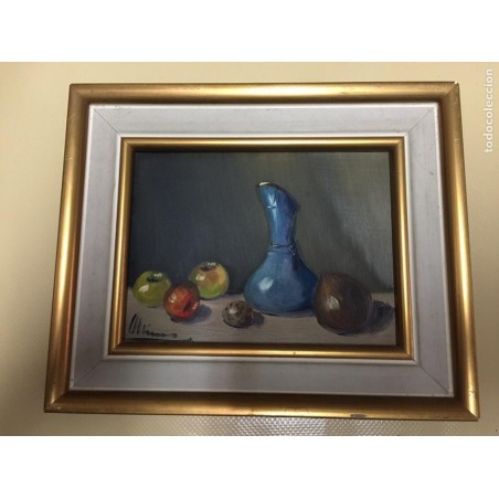 OLEO SOBRE TABLA. BODEGON. FIRMADO.
