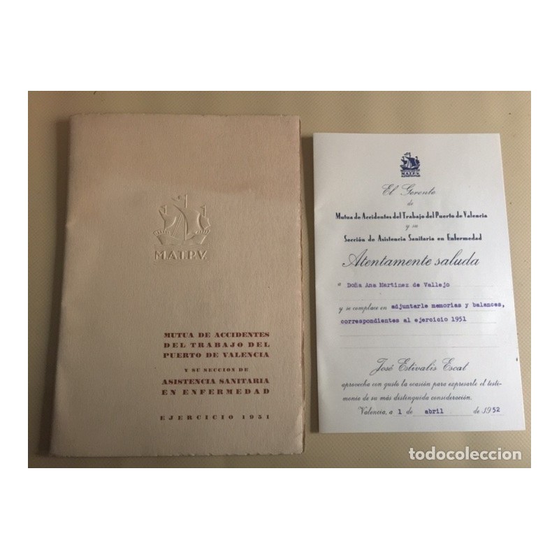 MUTUA DE ACCIDENTES DEL TRABAJO DEL PUERTO DE VALENCIA-M.A.T.P.V.-EJERCICIO AÑO 1951. MUTUA DE ACCIDENTES DEL TRABAJO DEL PUERTO DE VALENCIA-M.A.T.P.V.-EJERCICIO AÑO 1951.