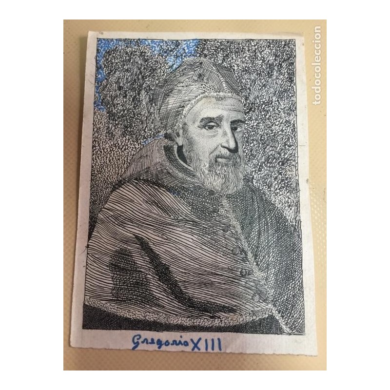 PLUMILLA GREGORIO XIII SACADA DEL LIBRO REVOLUCIÓN RELIGIOSA. FIRMADO J. BELDA.JUAN BELDA Y MORALES.