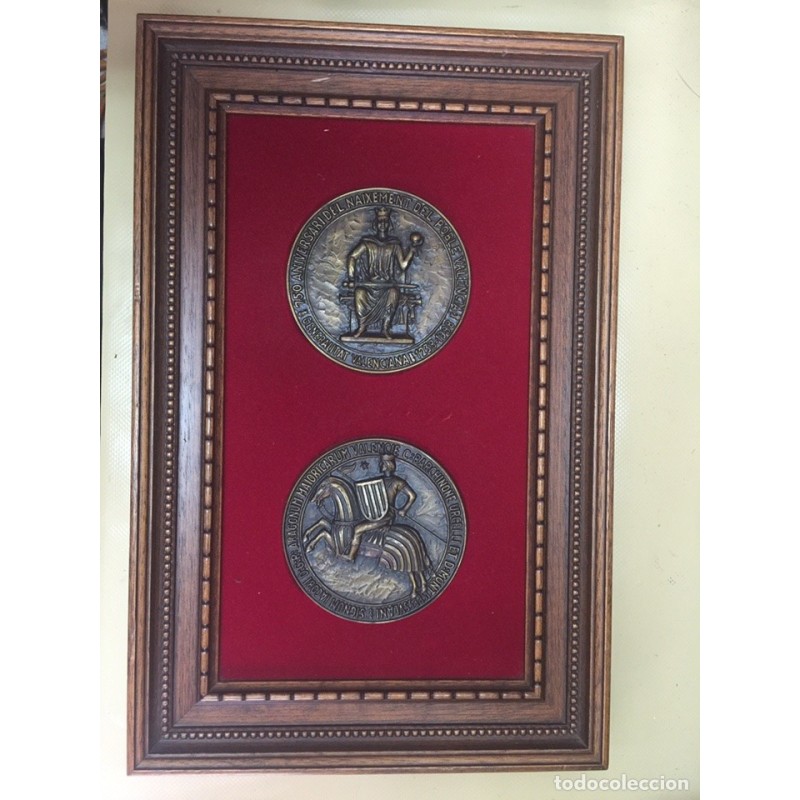 750 ANIVERSARI DEL NAIXAMENT DEL POBLE VALENCIA. MEDALLONES BRONCE ENMARCADOS. AÑO 1238-1988.