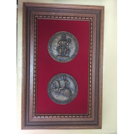 750 ANIVERSARI DEL NAIXAMENT DEL POBLE VALENCIA. MEDALLONES BRONCE ENMARCADOS. AÑO 1238-1988.