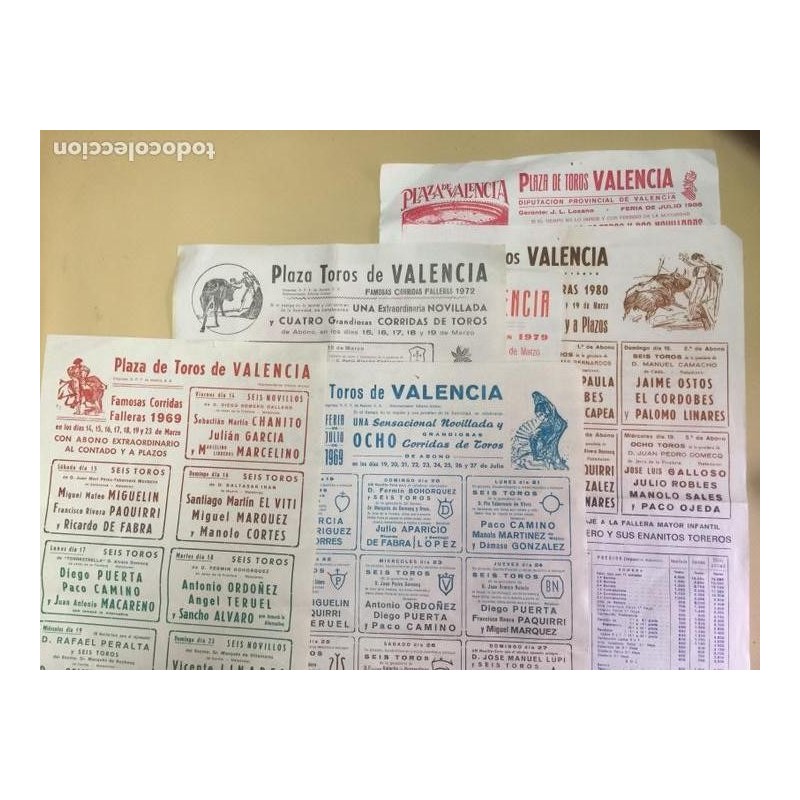 7 CARTELES PLAZA DE TOROS VALENCIA. DESDE 1969 AL 1986.
