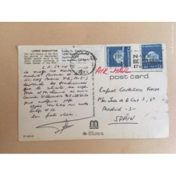 TORRES GEMELAS. POSTAL DE 1975. MATASELLADA VON SELLOS MONUMENTO THOMAS JEFFERSON.