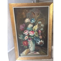 OLEO SOBRE LIENZO. FLORERO. FIRMADO AMÓS.
