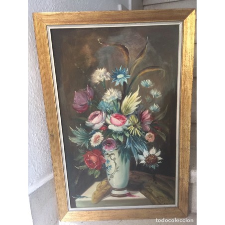 OLEO SOBRE LIENZO. FLORERO. FIRMADO AMÓS.