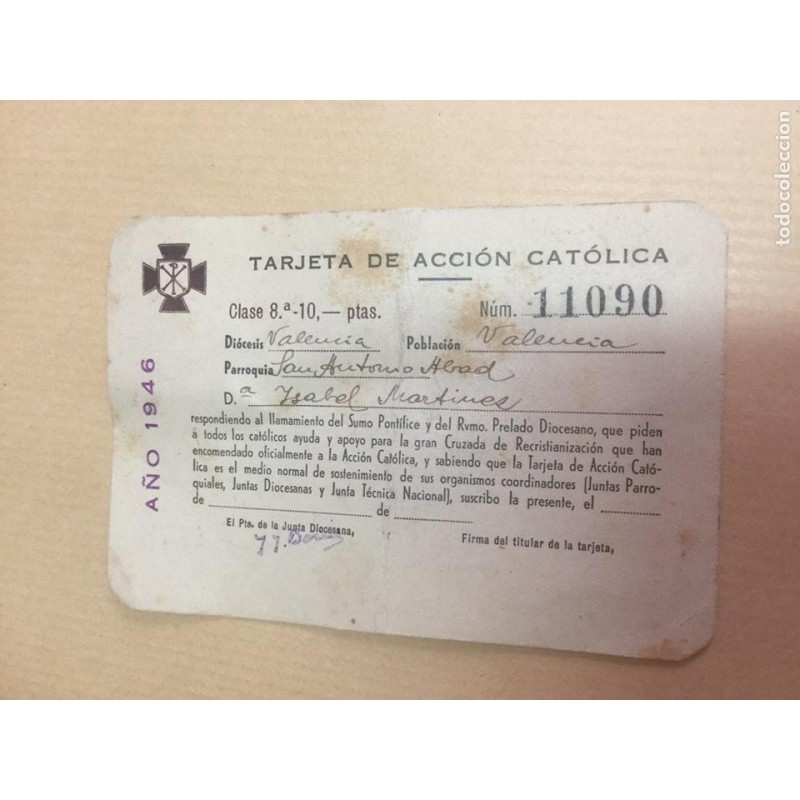ACCION CATOLICA. TARJETA AÑO 1946. ACCION CATOLICA. TARJETA AÑO 1946.