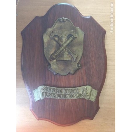 MILITAR. MURCIA.SERVICIO DE CONSTRUCCIONES. METOPA PLACA BRONCE MACIZO. MADERA ROBLE.