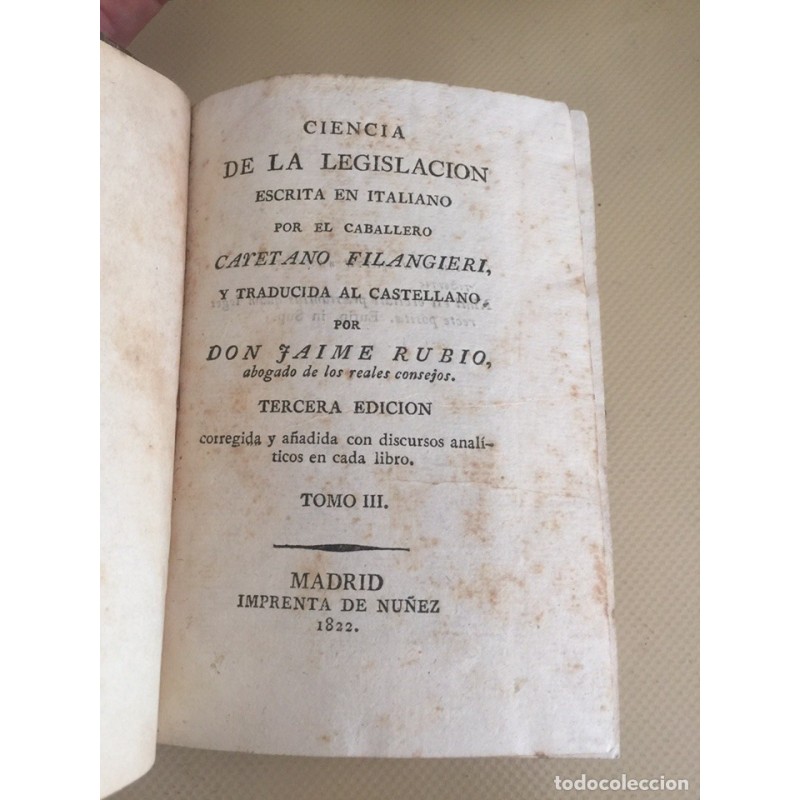 CIENCIA DE LA LEGISLACION. TERCERA EDICIÓN TOMO III. 1822