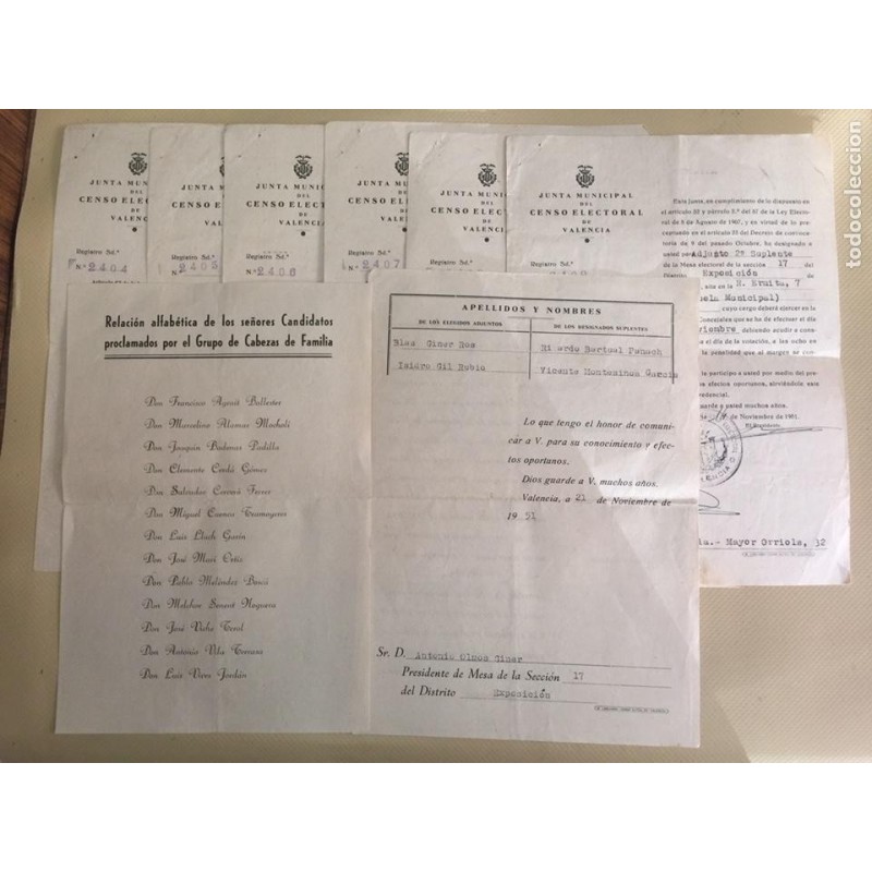 VALENCIA. JUNTA MUNICIPAL DEL CENSO DE VALENCIA. 8 FOCUMENTOS. AÑO 1951.