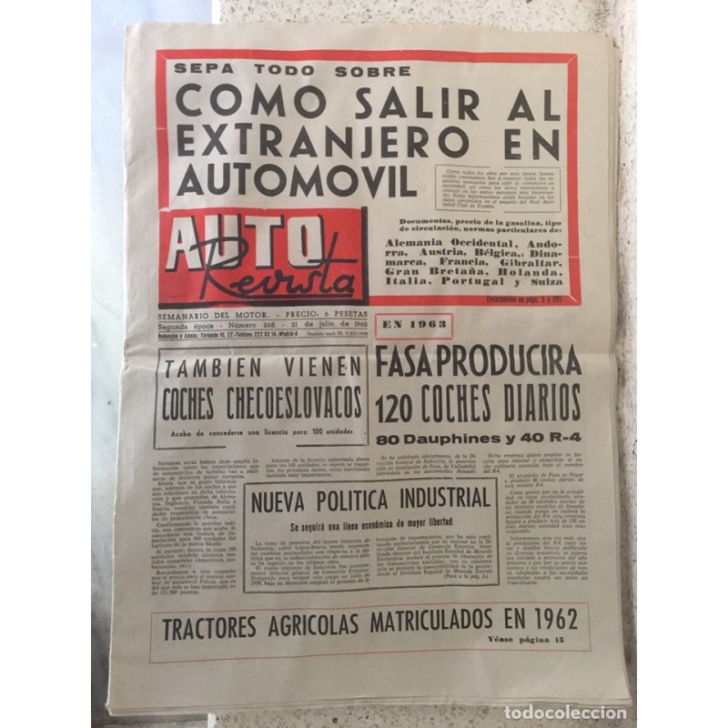AUTOREVISTA. SEMANARIO DEL MOTOR. N°268. AÑO 1962. AUTOREVISTA. SEMANARIO DEL MOTOR. N°268. AÑO 1962.
