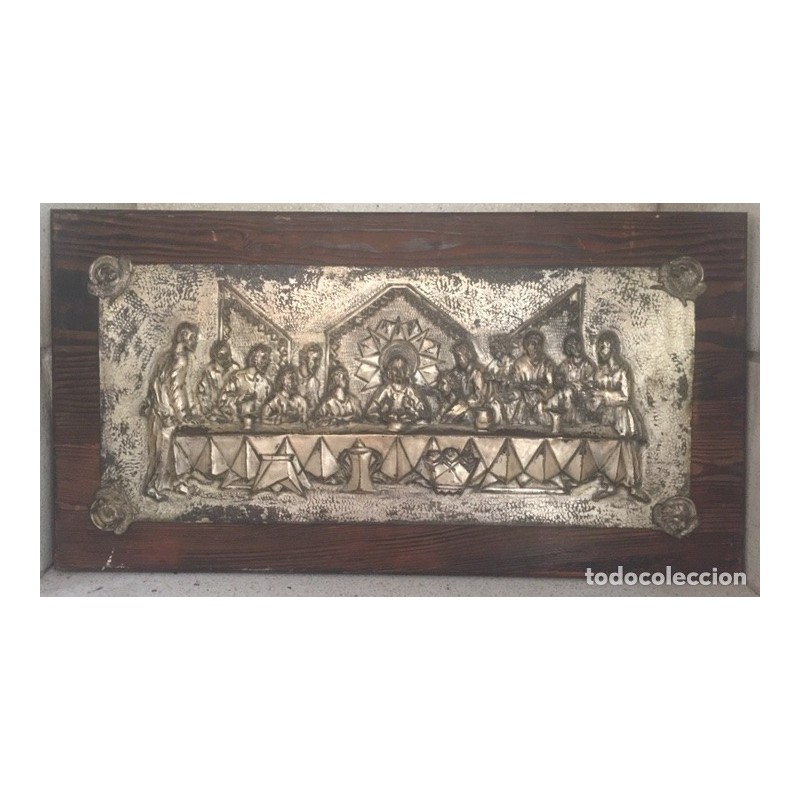 ULTIMA CENA. REPUJADO. BRONCE PLATEADO SOBRE MADERA NOBLE. MUY RARO.