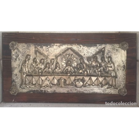 ULTIMA CENA. REPUJADO. BRONCE PLATEADO SOBRE MADERA NOBLE. MUY RARO.