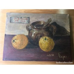 UN BODEGON SIN PAN. OLEO SOBRE LIENZO. FIRMADO C LOPEZ. AÑO 1948.