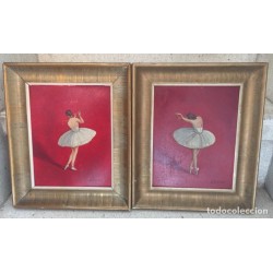 DOS OLEOS SOBRE TABLA. BAILARINAS. FIRMADADOS J. BALAGUER.