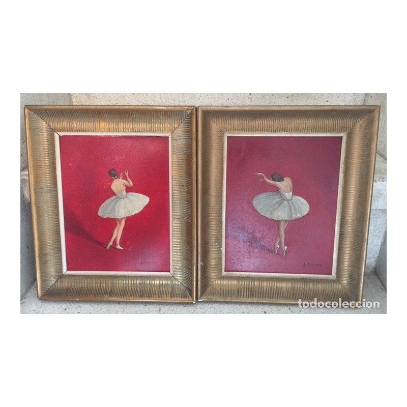 DOS OLEOS SOBRE TABLA. BAILARINAS. FIRMADADOS J. BALAGUER.