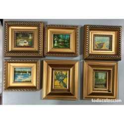 DOCE MINICUADROS DE PINTURA AL OLEO ENMARCADOS PINTADOS SOBRE TABLA.