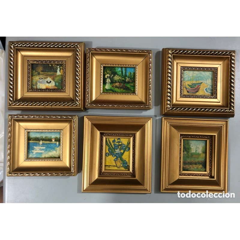 DOCE MINICUADROS DE PINTURA AL OLEO ENMARCADOS PINTADOS SOBRE TABLA.