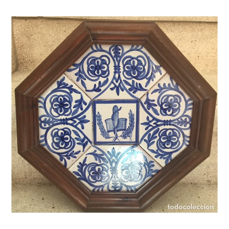 MEDICINA. FARMACIA. CUADRO CERAMICA ANTIGUO EXAGONAL. HECHO A MANO. 5 PIEZAS.