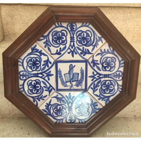 MEDICINA. FARMACIA. CUADRO CERAMICA ANTIGUO EXAGONAL. HECHO A MANO. 5 PIEZAS.