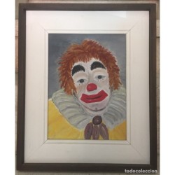 PAYASO-CUADRO AL OLEO SOBRE TABLA-ANTIGUO. FIRMADO.
